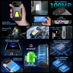 Unihertz 8849 Tank Mini Rugged Smartphone Android 4.3 Inch Display Helio G99 Octa Core 5800mAh 16GB 256GB 100MP 32MP Camera IP68