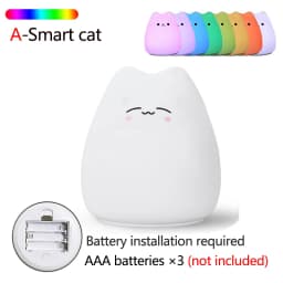 LED Cat Night Light for Kids Soft Silicone Touch Sensor 7 Colors Changing Cartoon Sleeping Lamp for Bedroom Nursery Decoration