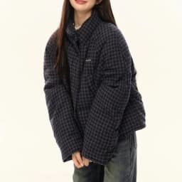 Korean-style Plaid Short Cotton Jacket Thickened Warm Stand Collar Loose Plus-size Winter Jacket Casual Long-sleeve Outerwear