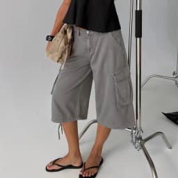 Women Y2K Cargo Bermuda Shorts Low Waist Drawstring Hem Loose Fit Multi Pocket Aesthetic Camouflage Denim Shorts Streetwear