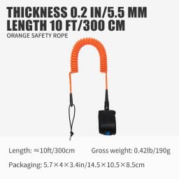 KOETSU SUP Paddle Board Leash 10FT 5.5 mm/0.22 in TPU Material Strong Cord with Ankle MAGIC TAPE Comfortable Secure Fit
