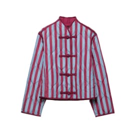  Casual Stripe Padded Coats Women's Stand Collar Long Sleeve Loose Warm Frog Buttons Quilted Jackets 2026 New Lady Outerwear