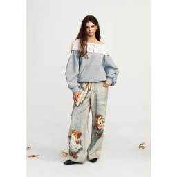 ELFSACK Women's Casual Off Shoulder Sweatshirt with Patterned Collar, Loose Long Sleeve Pullover for Everyday, Chic Gray Top