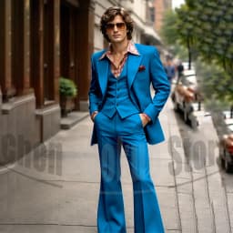 Vintage 3 Piece Men Suit Peak Lapel Single Breasted Tuxedo 70s Disco Groom Custom Bespoke Male Retro Stage Formal Costume Wear