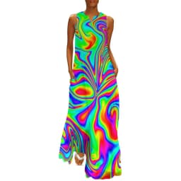 Retro Psychedelic Op Art Dress Black White Circles Night Club Maxi Dress Street Wear Bohemia Long Dresses Summer V Neck Vestidos
