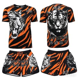 2026 Summer Men's MMA Training Suit Quick Dry Combat Sportswear Set Bold Pink & Black Graphic Shorts & T-Shirt Outfit for Kids