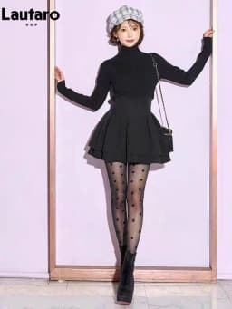 Lautaro Spring Summer Short Black Sweet Cute Kawaii Tiered Mini Skirt Women High Waist Cutecore Clothing Japanese Style Fashio