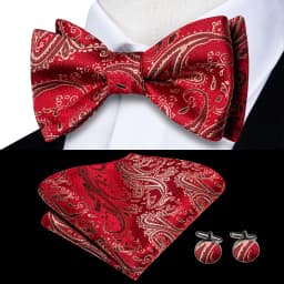 Jacquard Silk Mens Bowtie Adjustable Self Bow Tie Pocket Square Cufflinks for Male Wedding Business Party Red Blue Gold Green