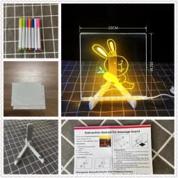 LED Note Board Night Light With Colorful 7 Pens DIY Acrylic Message Board Erasable Painting Drawing Board For Kids Birthday Gift