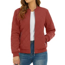 TACVASEN Womens Diamond Quilted Bomber Jacket Ribbed Baseball Collar Zip Up Coat Windproof Lightweight Padded Casual Outerwear