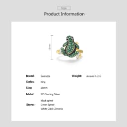SANTUZZA Genuine 925 Sterling Silver Ring For Women Green Black Spinel White CZ Frog Rings Animal Delicate Gifts Fine Jewelry