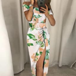 New Elegant Print Spring Dresses For Women Off Shoulder Short Sleeve Party Dress Women Summer Sexy Midi Dress 2023