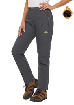 TACVASEN Fleece Lined Waterproof Soft Shell Pants Womens Winter Warm Zipper Pockets Work Pants Outdoor Hiking Ski Snow Trousers