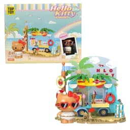 Original Sanrio Building Blocks Hello Kitty Coastal Holiday Series DIY Cartoon Street View Decoration Model Fans Toys Gift