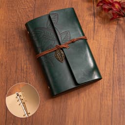Vintage Leaf Hand Book Faux Leather Notebook - 75 Sheets Kraft Paper Leather Bound Daily Notepad for Lined Paper
