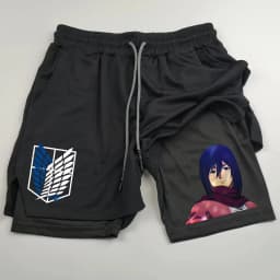 Attack on Titan Anime Collaboration Printing 2-in-1 Sports Shorts Summer New Men's and Women's Fitness Running Leggings Shorts