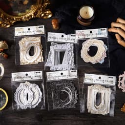 10/60 Pcs Retro Picture Frame Stickers Pack Relief Hand Tent DIY Scrapbook Diary Aesthetic Stationery Supplies Hollow-Out Design