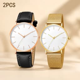 Luxury Simple Couple Watches Set 2Pcs Thin Round Dial Mesh Strap & Leather Band Quartz Wristwatches For Men Women Couple Gift