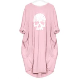 Women's Summer Loose Skull Print Round Neck Long Sleeve Pocket Comfortable Casual P lus Size Dress ashion Streetwear Oversized