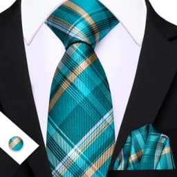 Barry.Wang Jacquard Water Duck Blue Men's Tie With Pocket Square Cufflinks Set Exquisiet Necktie For Male Wedding Business