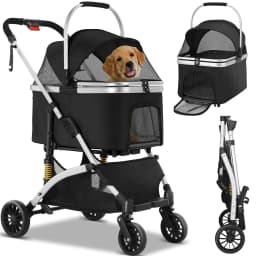 Pet Stroller for Dog and Cat, Detachable Pet Travel Carrier & Car Seat, Aluminium Frame 4 Wheeler Travel Stroller for Pets