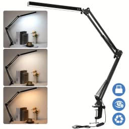Double Head Led Desk Lamp, Eye-Caring Desk Light with Clamp, Adjustable Flexible Goose-NeckTask Lamp for Home Office Study