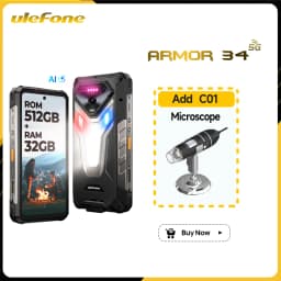 Ulefone Armor 34+ 5G Rugged Phone Smartphone Android 15 25500mAh 66W Up to 32GB+512GB 6.95" 120Hz Display Versatile LED Light
