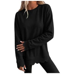 Womens Oversized Crewneck Sweatshirts Scalloped Casual Pullover Tops Sweatshirt Womens