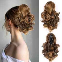 Ponytail Extensions,10 inch Short Claw Clip on Ponytail Extensions Chocolate Brown Synthetic Curly Wavy Pony Tails Hairpieces