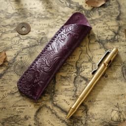 Genuine Leather Pencil Bag with Flower Embossed Leather Boy's and Girl's School Students Pen Holder Simple Retro Pencil Bag