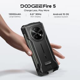 DOOGEE Fire 5 Rugged Phone 13000mAh Large Battery 6.6'' HD+ Display 12GB RAM (3GB+GB) 64GB ROM Android 15 NFC Smartphone
