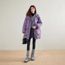 TOYOUTH Womens Down Jacket 2026 Winter New 90 White Duck Down Purple Hooded Large Pocket Warm Long Outerwear