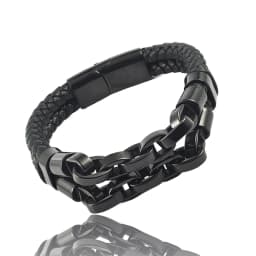 Multi Layer Men's Leather Bracelet Stainless Steel Mechanical Feel Cuban Chain Geometric Pattern Bangles for Male Jewelry Gift
