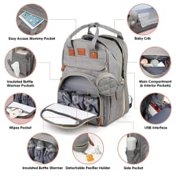 RsenFremior Large Diaper Bag with Changing Station, Foldable Diaper Bag Backpack with Bed ,Diaper Bag with Insulated Pockets