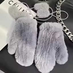 Women's Winter Real Rex Rabbit Fur Gloves Warm Thick Ladies Fur Mittens Elastic Girls Ski Glove Mitts Elastic Soft With String