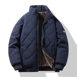 Windproof Thermal Diamond Quilted Jacket Men Winter Men's Fleece-Lined Thickened Parkas Man Cuff Design Stand-Up Collar Jackets