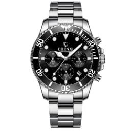 CHENXI Men's Luminous Waterproof Multi-function Watch Stainless Steel Strap Chronograph Calendar Casual Daily Wristwatch