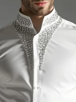 Luxury Rhinestone Shirt for Men Mandarin Stand Collar Crystal Embellished Cuff Long Sleeve Slim Fit Party Wedding Formal Blouse