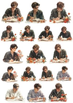 17pcs Creative Cute Self-made Boy Likes Reading Books Scrapbooking Stickers /Decorative DIY Craft Photo Albums Art Supplies