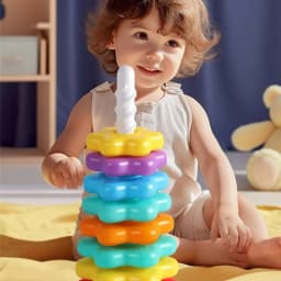 Montessori Rotating Rainbow Tower Baby Stacking Puzzle Toys Children Develop Motor Skills Game Spinning Stacking Toys Kids Gift