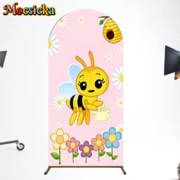 Mocsicka Arch Backdrop Double-Sided Children Baby Shower Birthday Arched Background Yellow Bee Flowers Honey Party Studio Props
