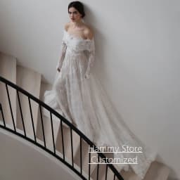 Exquisite Arabian Lace Wedding Dress Customized Off The Shoulder Long Sleeves Pearls A Line Corset Arab Bridal Gown