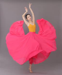 Women Double Chiffon Skirt Have-Liner Stage Performance Big-Hem Skirts Square Dancing Elastic-Waist Elegant A-Line Maxi Skirts
