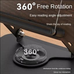 Reading Books Holder Desktop Book Laptop Stand with 360° Rotating Base Wooden Panel & Page Clips Foldable and Angle for Textbook