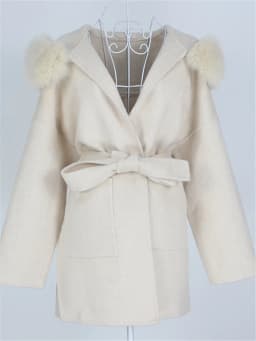 OFTBUY New Oversize Loose Cashmere Wool Blends Real Fur Coat Winter Jacket Women Natural Fox Fur Collar Hood Outerwear Belt