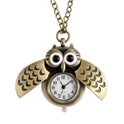 Tiny Cute Owl Shaped Pendant Necklace Pocket Watch for Kid Men Women Retro Quartz Pocket Clock Gifts Arabic Numerals Dial