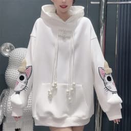 2025 Winter Outside Wear Plus Velvet Thickened Long-Sleeved Hoodie Women's Fashion Age-reducing Mid-length Loose and Thin Top X4