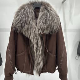 OFTBUY Women Suede Cropped Coat Winter Warm Drawstring Hem Daily Wear Outerwear Oversized Real Fox Fur Collar Goose Down Jacket