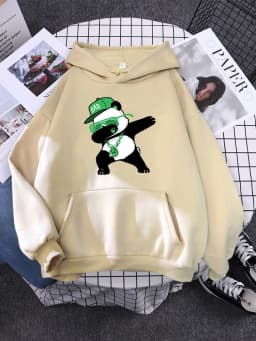 Cute Panda Sleeps Print New Women'S Sweatshirt Warm Vintage Pullover For Woman Fashion Korean Round Neck Hoodie Female
