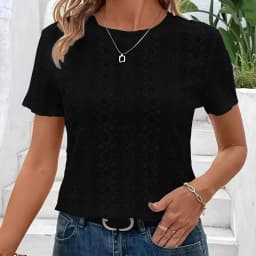 Women's Summer New Round-Neck Lace-Up Short Sleeve T-Shirt, Casual Versatile Solid Color Loose Fit Slimming Top